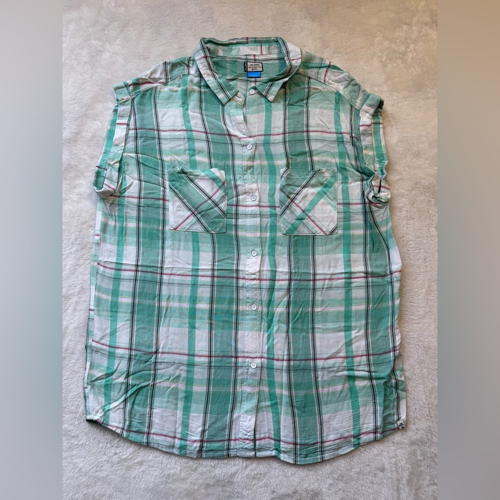 Kavu Shirt Womens L Green Plaid Outdoors